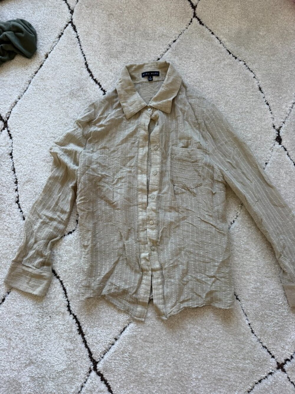 Miou Muse Textured Button Front Blouse Size Small | Neutral Beige Lightweight